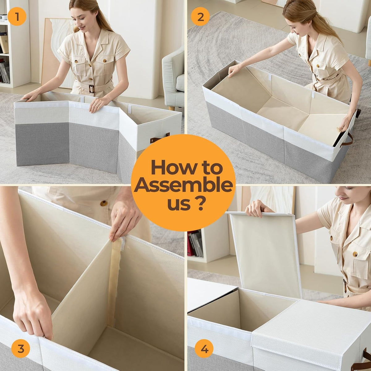 Extra Large Toy Box with Lid,Collapsible Toy Storage Chest,Beige