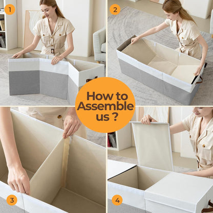 Extra Large Toy Box with Lid,Collapsible Toy Storage Chest,Beige