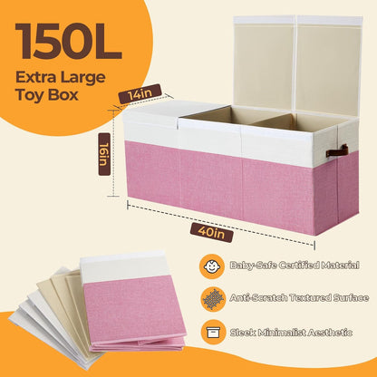Extra Large Toy Box with Lid,Collapsible Toy Storage Chest,Beige