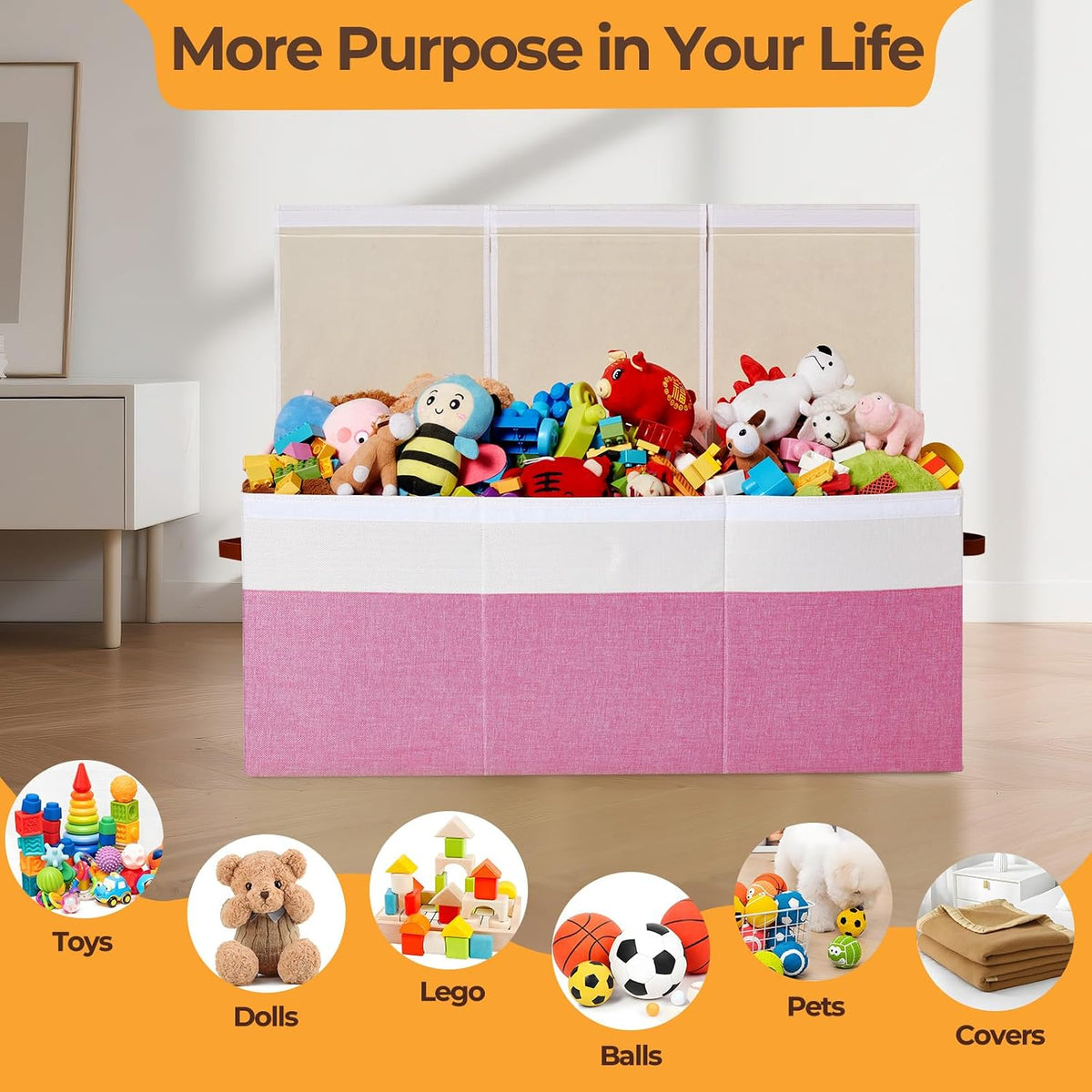 Extra Large Toy Box with Lid,Collapsible Toy Storage Chest,Beige