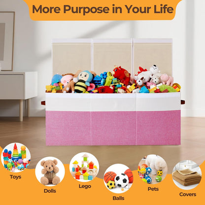 Extra Large Toy Box with Lid,Collapsible Toy Storage Chest,Beige