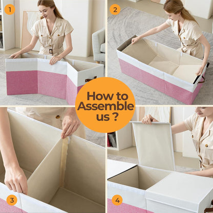 Extra Large Toy Box with Lid,Collapsible Toy Storage Chest,Beige