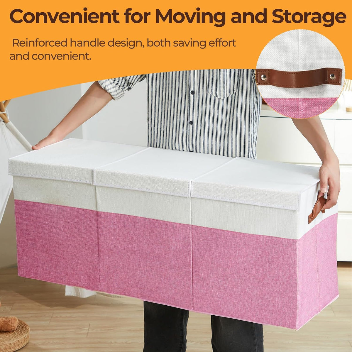 Extra Large Toy Box with Lid,Collapsible Toy Storage Chest,Beige