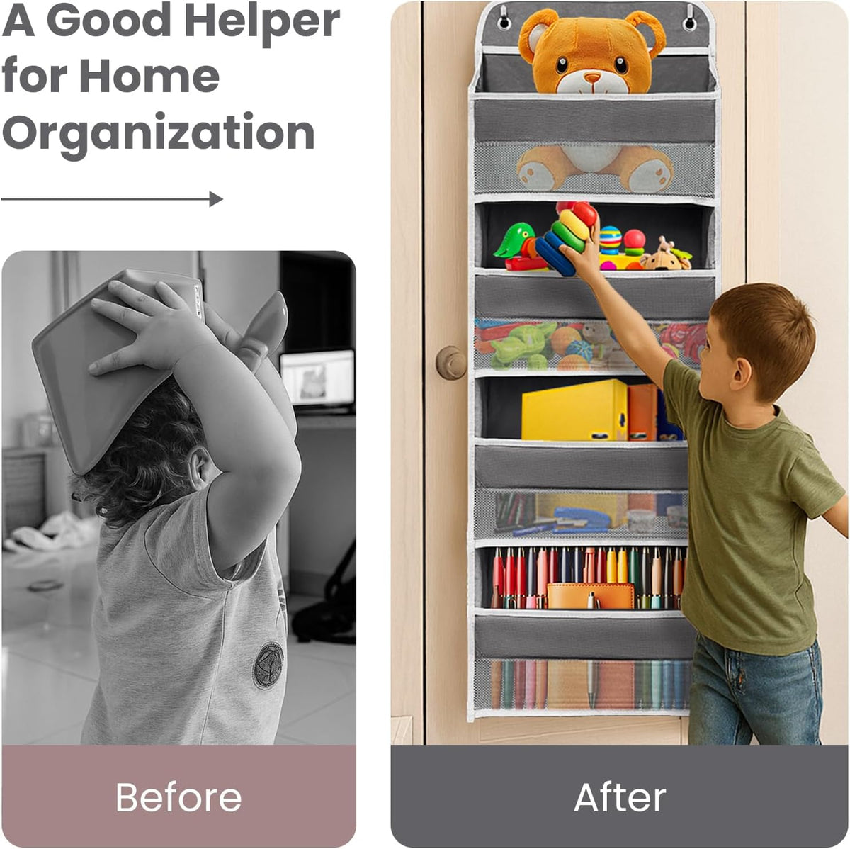 Space Saving Over The Door Organizer,5 Shelves & 8 Side Pockets,Anti Tilt Hanging Behind Door Storage,Heavy-Duty Reinforced Mesh Rack Holds 44lb for Bathroom,Pantry, Nursery,Closet, Shoes, Towels