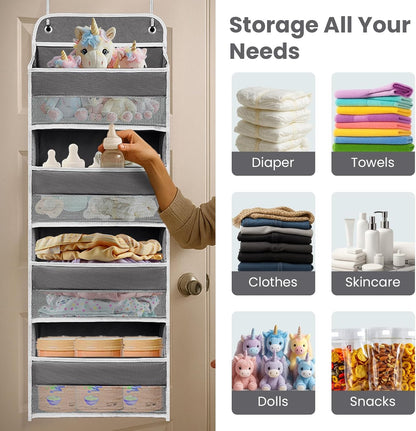 Space Saving Over The Door Organizer,5 Shelves & 8 Side Pockets,Anti Tilt Hanging Behind Door Storage,Heavy-Duty Reinforced Mesh Rack Holds 44lb for Bathroom,Pantry, Nursery,Closet, Shoes, Towels