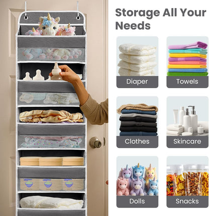 Space Saving Over The Door Organizer,5 Shelves & 8 Side Pockets,Anti Tilt Hanging Behind Door Storage,Heavy-Duty Reinforced Mesh Rack Holds 44lb for Bathroom,Pantry, Nursery,Closet, Shoes, Towels