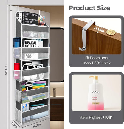 Space Saving Over The Door Organizer,5 Shelves & 8 Side Pockets,Anti Tilt Hanging Behind Door Storage,Heavy-Duty Reinforced Mesh Rack Holds 44lb for Bathroom,Pantry, Nursery,Closet, Shoes, Towels