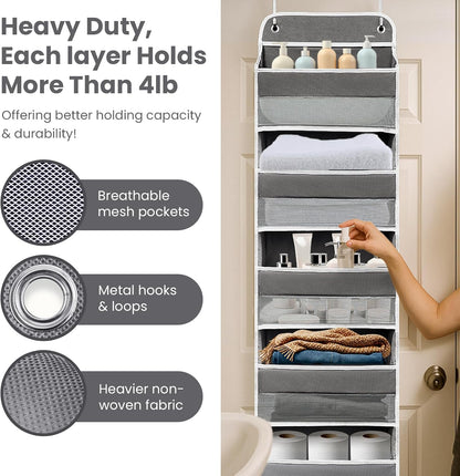 Space Saving Over The Door Organizer,5 Shelves & 8 Side Pockets,Anti Tilt Hanging Behind Door Storage,Heavy-Duty Reinforced Mesh Rack Holds 44lb for Bathroom,Pantry, Nursery,Closet, Shoes, Towels