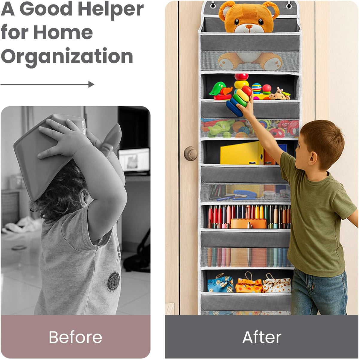 Space Saving Over The Door Organizer,5 Shelves & 8 Side Pockets,Anti Tilt Hanging Behind Door Storage,Heavy-Duty Reinforced Mesh Rack Holds 44lb for Bathroom,Pantry, Nursery,Closet, Shoes, Towels
