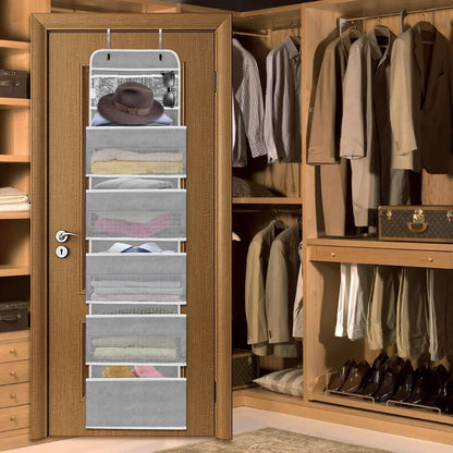 Space Saving Over The Door Organizer,5 Shelves & 8 Side Pockets,Anti Tilt Hanging Behind Door Storage,Heavy-Duty Reinforced Mesh Rack Holds 44lb for Bathroom,Pantry, Nursery,Closet, Shoes, Towels