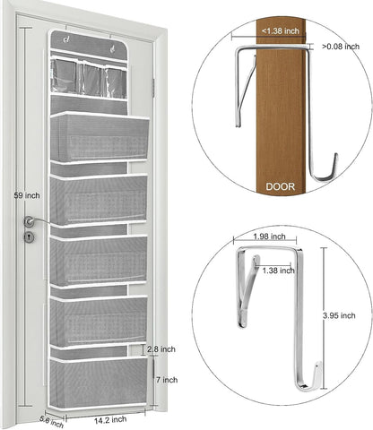 Space Saving Over The Door Organizer,5 Shelves & 8 Side Pockets,Anti Tilt Hanging Behind Door Storage,Heavy-Duty Reinforced Mesh Rack Holds 44lb for Bathroom,Pantry, Nursery,Closet, Shoes, Towels