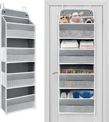 Space Saving Over The Door Organizer,5 Shelves & 8 Side Pockets,Anti Tilt Hanging Behind Door Storage,Heavy-Duty Reinforced Mesh Rack Holds 44lb for Bathroom,Pantry, Nursery,Closet, Shoes, Towels