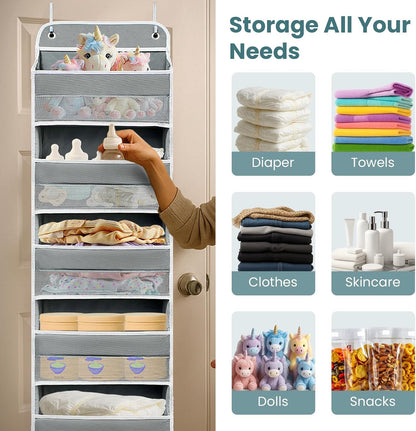 Space Saving Over The Door Organizer,5 Shelves & 8 Side Pockets,Anti Tilt Hanging Behind Door Storage,Heavy-Duty Reinforced Mesh Rack Holds 44lb for Bathroom,Pantry, Nursery,Closet, Shoes, Towels