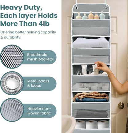 Space Saving Over The Door Organizer,5 Shelves & 8 Side Pockets,Anti Tilt Hanging Behind Door Storage,Heavy-Duty Reinforced Mesh Rack Holds 44lb for Bathroom,Pantry, Nursery,Closet, Shoes, Towels