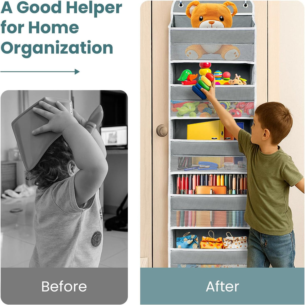 Space Saving Over The Door Organizer,5 Shelves & 8 Side Pockets,Anti Tilt Hanging Behind Door Storage,Heavy-Duty Reinforced Mesh Rack Holds 44lb for Bathroom,Pantry, Nursery,Closet, Shoes, Towels
