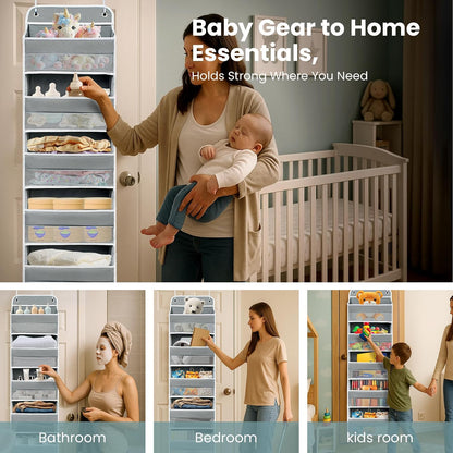 Space Saving Over The Door Organizer,5 Shelves & 8 Side Pockets,Anti Tilt Hanging Behind Door Storage,Heavy-Duty Reinforced Mesh Rack Holds 44lb for Bathroom,Pantry, Nursery,Closet, Shoes, Towels