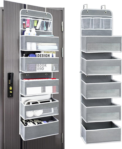 Space Saving Over The Door Organizer,5 Shelves & 8 Side Pockets,Anti Tilt Hanging Behind Door Storage,Heavy-Duty Reinforced Mesh Rack Holds 44lb for Bathroom,Pantry, Nursery,Closet, Shoes, Towels