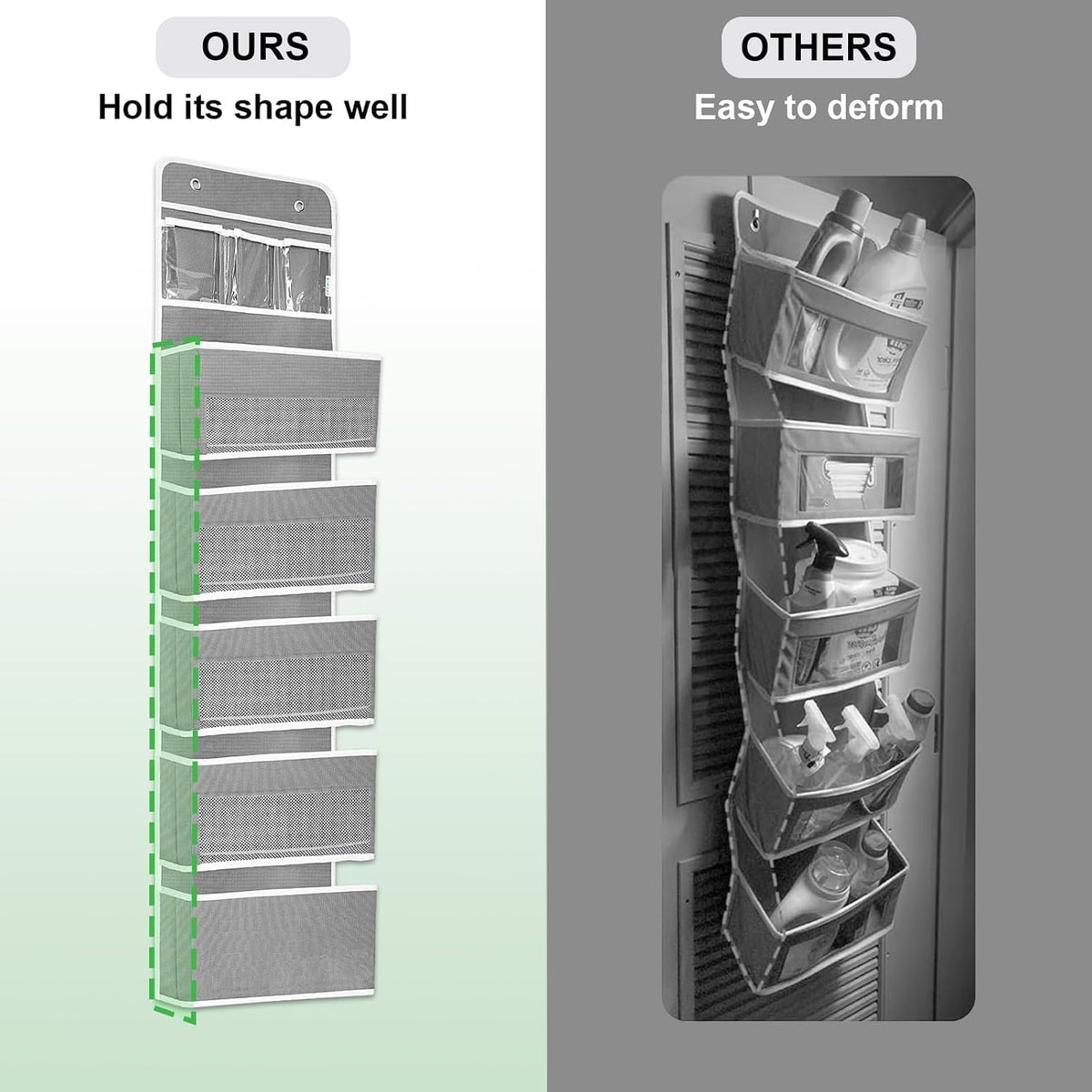 Space Saving Over The Door Organizer,5 Shelves & 8 Side Pockets,Anti Tilt Hanging Behind Door Storage,Heavy-Duty Reinforced Mesh Rack Holds 44lb for Bathroom,Pantry, Nursery,Closet, Shoes, Towels