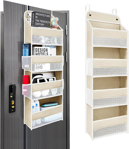 Space Saving Over The Door Organizer,5 Shelves & 8 Side Pockets,Anti Tilt Hanging Behind Door Storage,Heavy-Duty Reinforced Mesh Rack Holds 44lb for Bathroom,Pantry, Nursery,Closet, Shoes, Towels