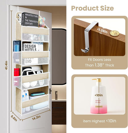 Space Saving Over The Door Organizer,5 Shelves & 8 Side Pockets,Anti Tilt Hanging Behind Door Storage,Heavy-Duty Reinforced Mesh Rack Holds 44lb for Bathroom,Pantry, Nursery,Closet, Shoes, Towels