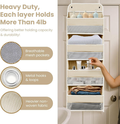 Space Saving Over The Door Organizer,5 Shelves & 8 Side Pockets,Anti Tilt Hanging Behind Door Storage,Heavy-Duty Reinforced Mesh Rack Holds 44lb for Bathroom,Pantry, Nursery,Closet, Shoes, Towels