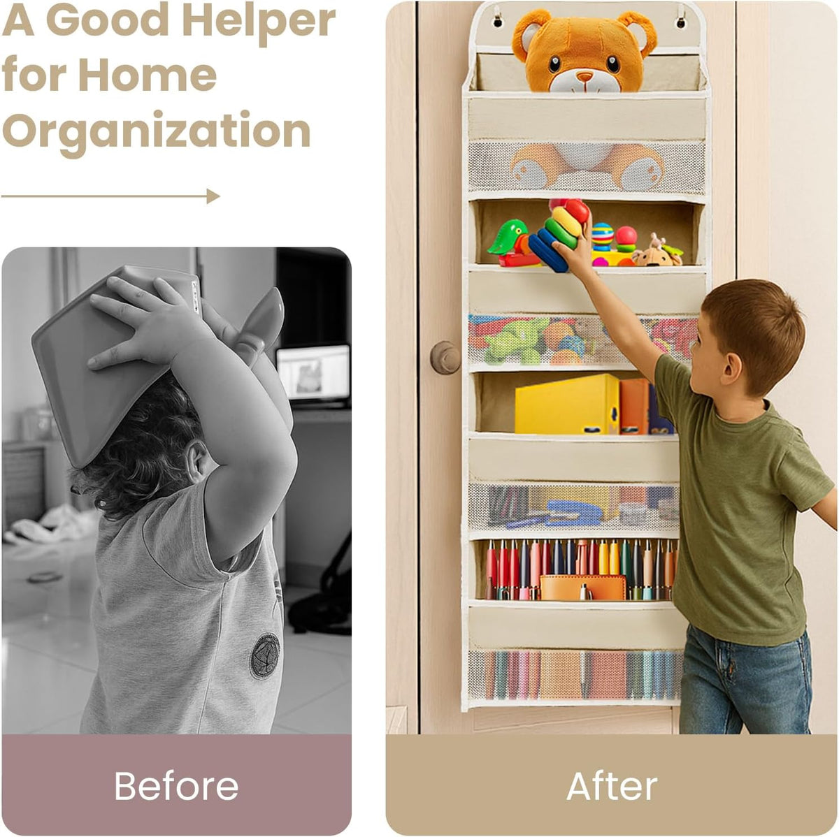 Space Saving Over The Door Organizer,5 Shelves & 8 Side Pockets,Anti Tilt Hanging Behind Door Storage,Heavy-Duty Reinforced Mesh Rack Holds 44lb for Bathroom,Pantry, Nursery,Closet, Shoes, Towels