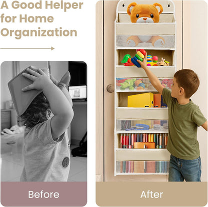 Space Saving Over The Door Organizer,5 Shelves & 8 Side Pockets,Anti Tilt Hanging Behind Door Storage,Heavy-Duty Reinforced Mesh Rack Holds 44lb for Bathroom,Pantry, Nursery,Closet, Shoes, Towels