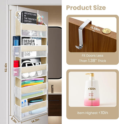 Space Saving Over The Door Organizer,5 Shelves & 8 Side Pockets,Anti Tilt Hanging Behind Door Storage,Heavy-Duty Reinforced Mesh Rack Holds 44lb for Bathroom,Pantry, Nursery,Closet, Shoes, Towels
