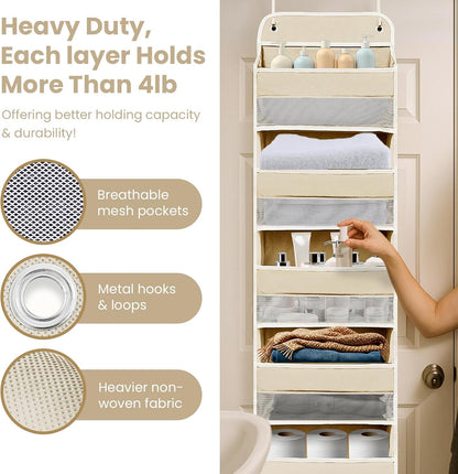 Space Saving Over The Door Organizer,5 Shelves & 8 Side Pockets,Anti Tilt Hanging Behind Door Storage,Heavy-Duty Reinforced Mesh Rack Holds 44lb for Bathroom,Pantry, Nursery,Closet, Shoes, Towels