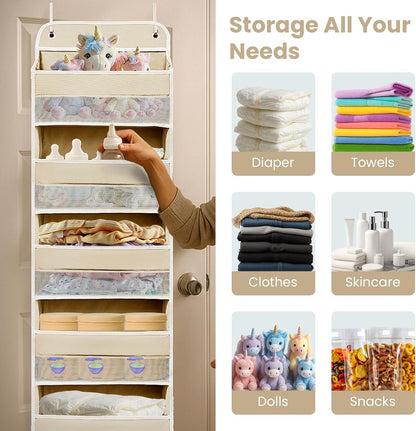 Space Saving Over The Door Organizer,5 Shelves & 8 Side Pockets,Anti Tilt Hanging Behind Door Storage,Heavy-Duty Reinforced Mesh Rack Holds 44lb for Bathroom,Pantry, Nursery,Closet, Shoes, Towels
