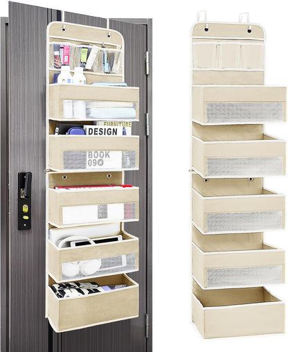 Space Saving Over The Door Organizer,5 Shelves & 8 Side Pockets,Anti Tilt Hanging Behind Door Storage,Heavy-Duty Reinforced Mesh Rack Holds 44lb for Bathroom,Pantry, Nursery,Closet, Shoes, Towels