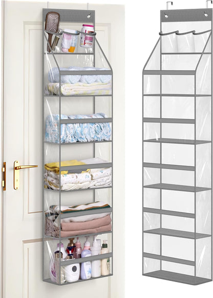 Full Clear PVC Over The Door Organizer Hanging Closet Storage with 5 Large Pockets and 3 Top Plastic Pouches for Pantry, Bathroom, Bedroom to Store Clothes, Diapers