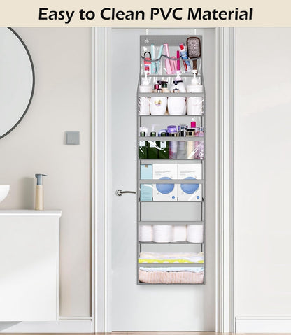 Full Clear PVC Over The Door Organizer Hanging Closet Storage with 5 Large Pockets and 3 Top Plastic Pouches for Pantry, Bathroom, Bedroom to Store Clothes, Diapers