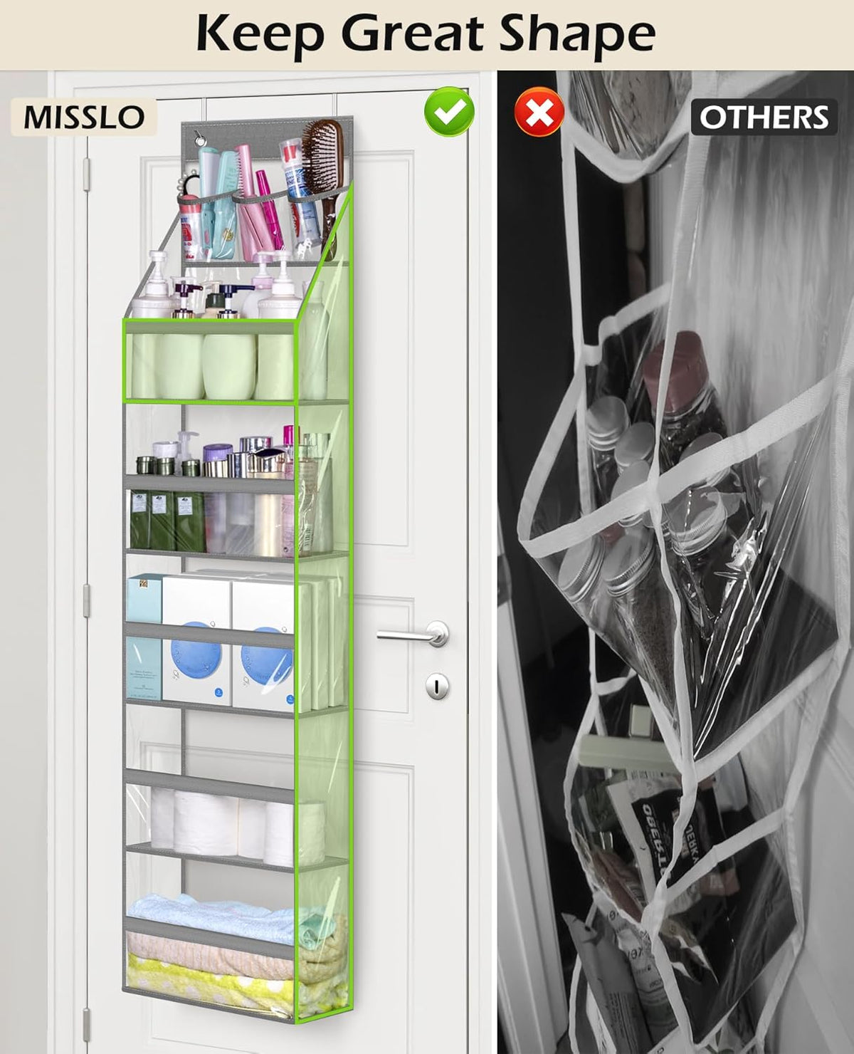 Full Clear PVC Over The Door Organizer Hanging Closet Storage with 5 Large Pockets and 3 Top Plastic Pouches for Pantry, Bathroom, Bedroom to Store Clothes, Diapers