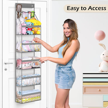 Full Clear PVC Over The Door Organizer Hanging Closet Storage with 5 Large Pockets and 3 Top Plastic Pouches for Pantry, Bathroom, Bedroom to Store Clothes, Diapers