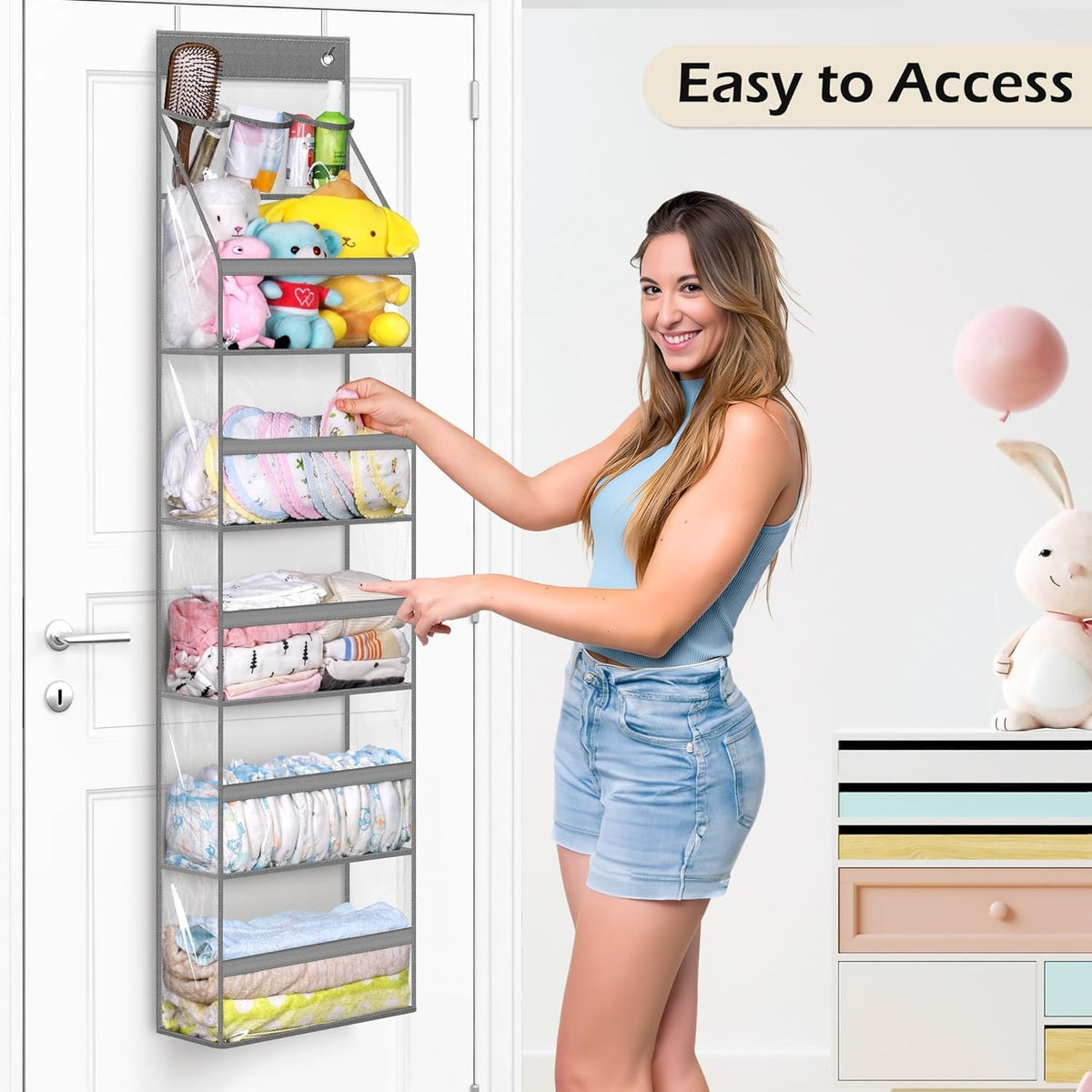 Full Clear PVC Over The Door Organizer Hanging Closet Storage with 5 Large Pockets and 3 Top Plastic Pouches for Pantry, Bathroom, Bedroom to Store Clothes, Diapers