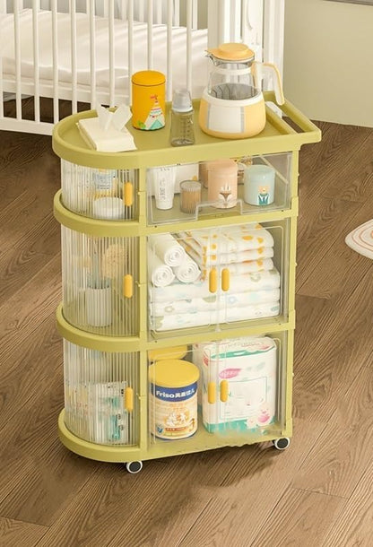 Baby Caddy Organizer with Wheels, Rolling Diaper Cart for Baby Essentials, Kids Bookshelf and Toy Organizer, Height 35in/89cm (Green)