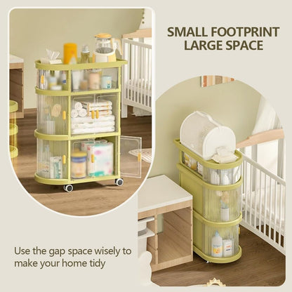 Baby Caddy Organizer with Wheels, Rolling Diaper Cart for Baby Essentials, Kids Bookshelf and Toy Organizer, Height 35in/89cm (Green)