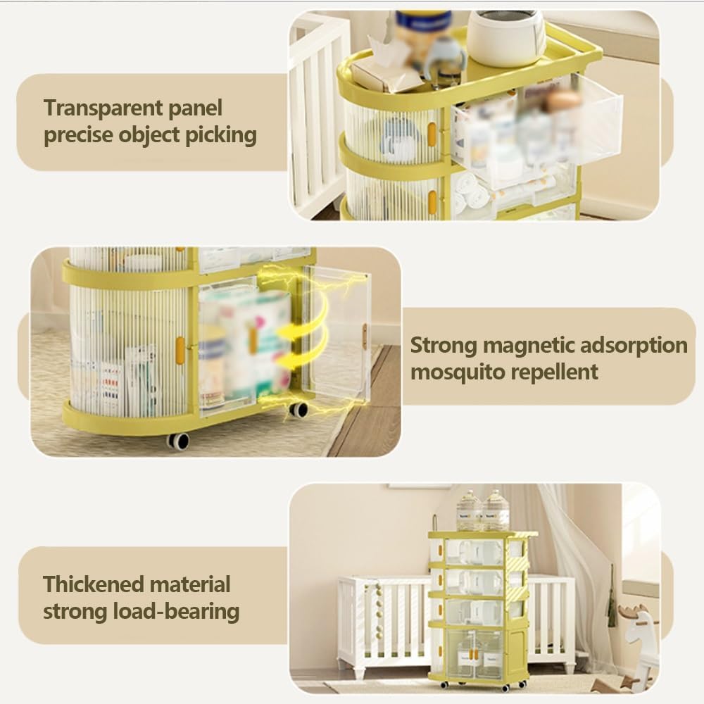 Baby Caddy Organizer with Wheels, Rolling Diaper Cart for Baby Essentials, Kids Bookshelf and Toy Organizer, Height 35in/89cm (Green)