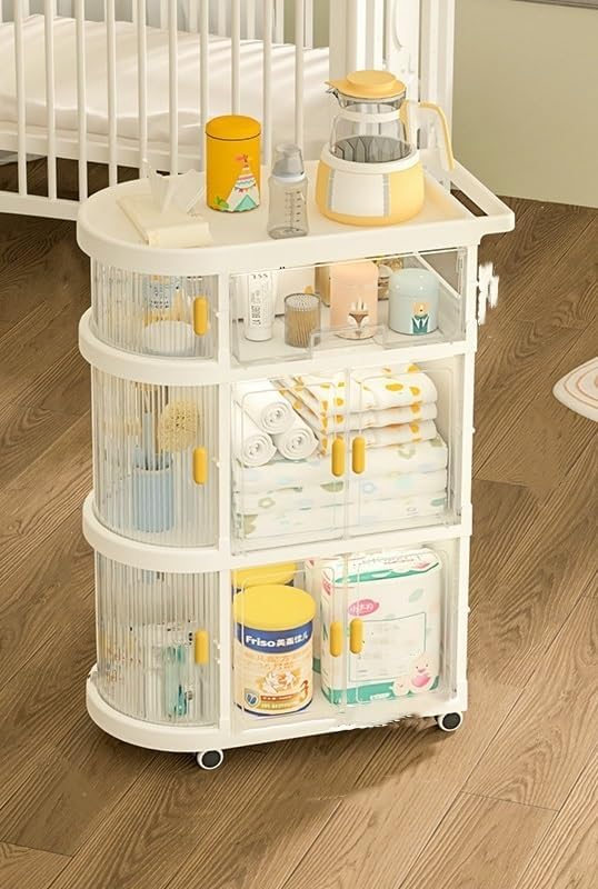 Baby Caddy Organizer with Wheels, Rolling Diaper Cart for Baby Essentials, Kids Bookshelf and Toy Organizer, Height 35in/89cm (Green)