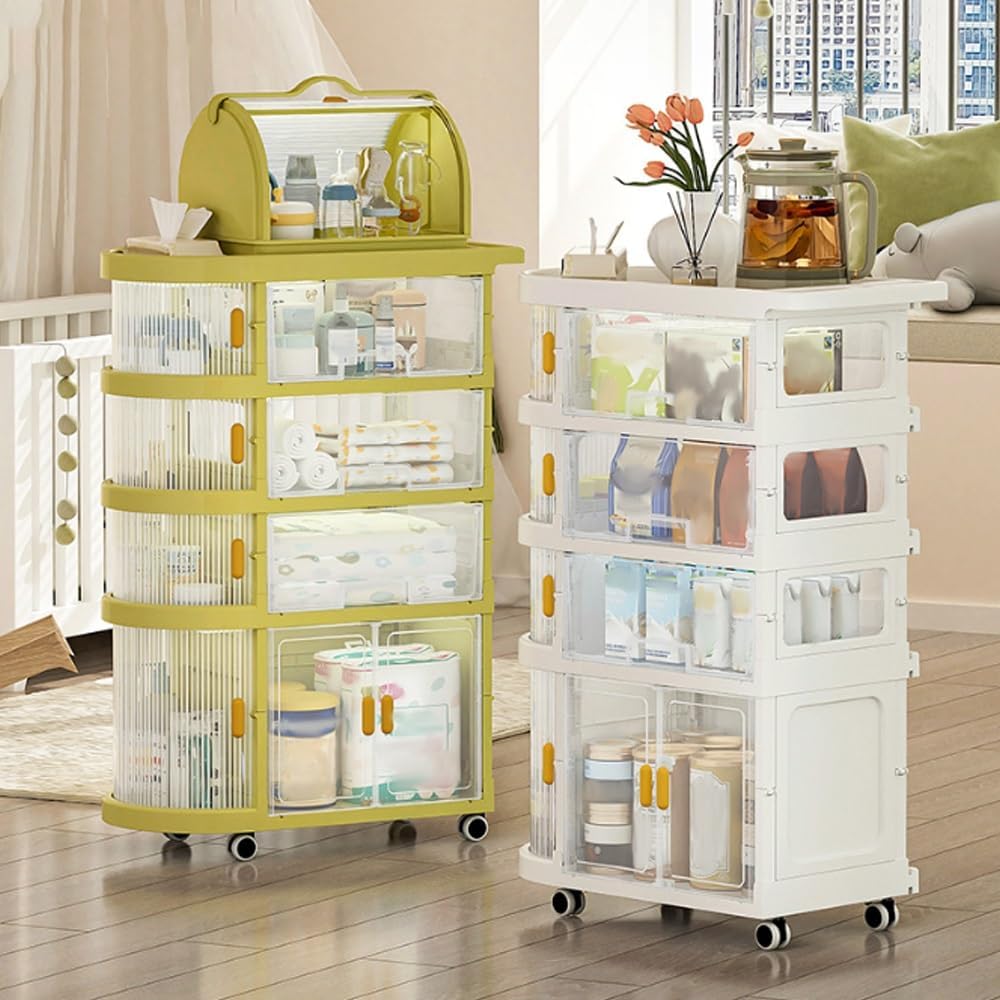 Baby Caddy Organizer with Wheels, Rolling Diaper Cart for Baby Essentials, Kids Bookshelf and Toy Organizer, Height 35in/89cm (Green)