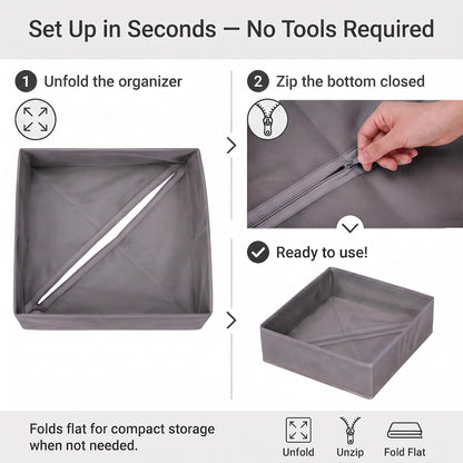 Drawer Organizer Clothes, 6 Pack Dresser Organizer Bins, Foldable Fabric Closet Organizers and Storage, Three Sizes Drawer Dividers for Baby Clothes, Underwear, Socks, Nursery, Bedroom, Gray