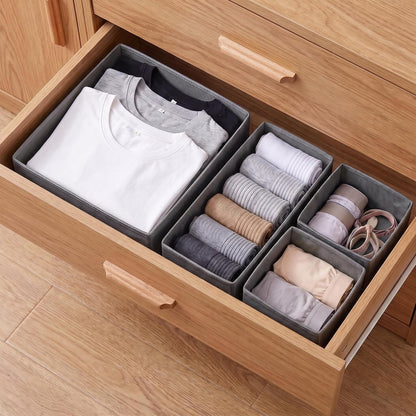 Drawer Organizer Clothes, 6 Pack Dresser Organizer Bins, Foldable Fabric Closet Organizers and Storage, Three Sizes Drawer Dividers for Baby Clothes, Underwear, Socks, Nursery, Bedroom, Gray