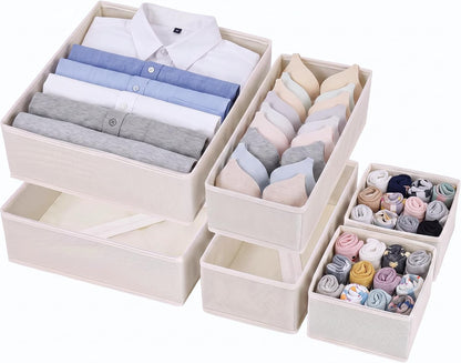 Drawer Organizer Clothes, 6 Pack Dresser Organizer Bins, Foldable Fabric Closet Organizers and Storage, Three Sizes Drawer Dividers for Baby Clothes, Underwear, Socks, Nursery, Bedroom, Gray