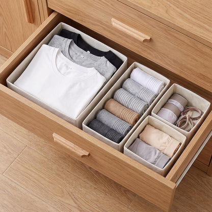 Drawer Organizer Clothes, 6 Pack Dresser Organizer Bins, Foldable Fabric Closet Organizers and Storage, Three Sizes Drawer Dividers for Baby Clothes, Underwear, Socks, Nursery, Bedroom, Gray