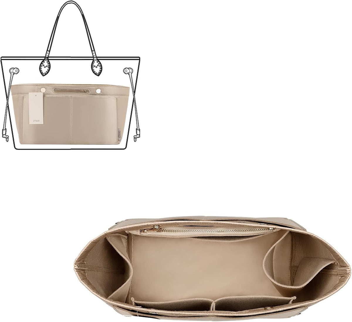 Purse Organizer Insert For Handbag & Tote Shaper,Tote Bag Organizer Insert For Speedy Neverful, 6 Sizes(Small, Silky Beige)