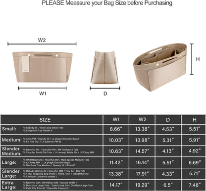 Purse Organizer Insert For Handbag & Tote Shaper,Tote Bag Organizer Insert For Speedy Neverful, 6 Sizes(Small, Silky Beige)