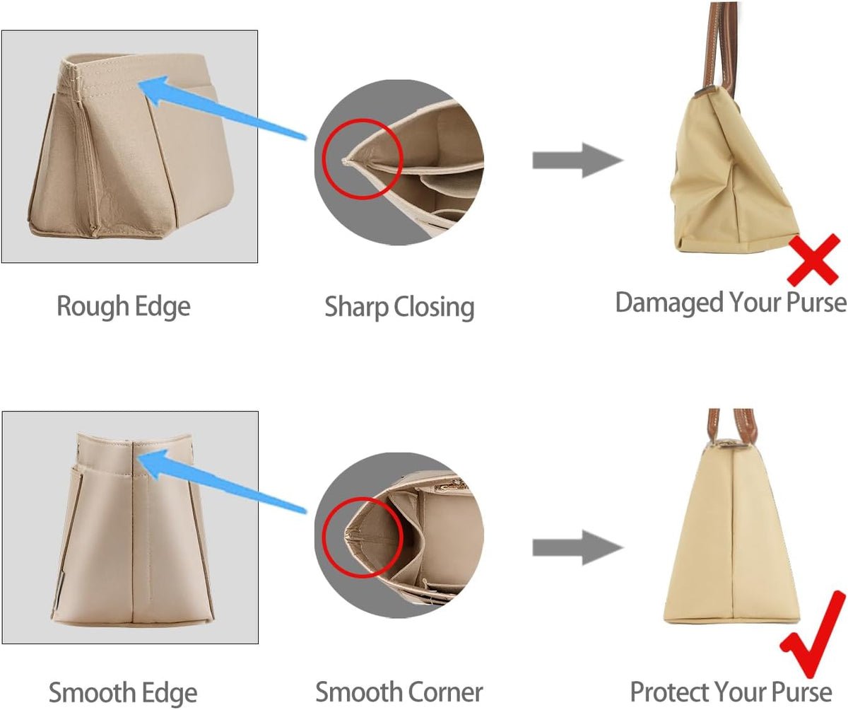 Purse Organizer Insert For Handbag & Tote Shaper,Tote Bag Organizer Insert For Speedy Neverful, 6 Sizes(Small, Silky Beige)