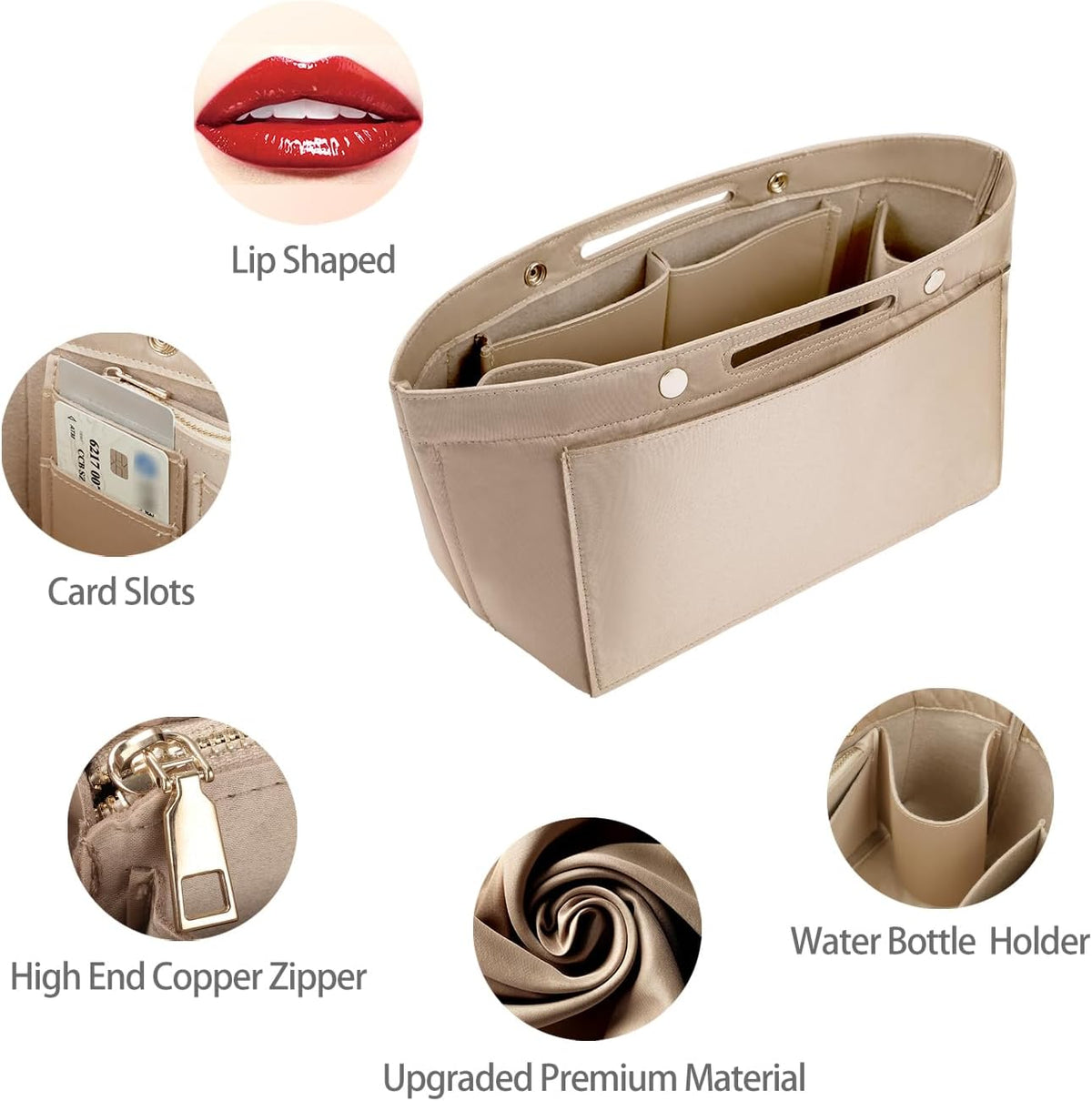 Purse Organizer Insert For Handbag & Tote Shaper,Tote Bag Organizer Insert For Speedy Neverful, 6 Sizes(Small, Silky Beige)
