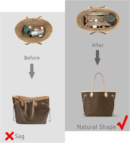 Purse Organizer Insert For Handbag & Tote Shaper,Tote Bag Organizer Insert For Speedy Neverful, 6 Sizes(Small, Silky Beige)